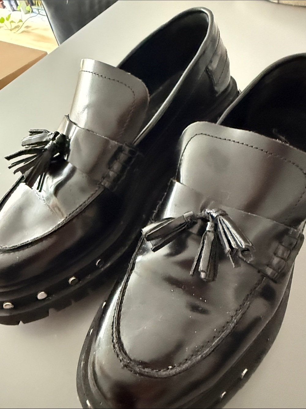 Free People Black Tassel Studded Loafers